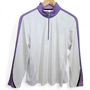 Tail Top Womens Large White Purple Quarter Zip Tech Mock Neck Golf Pullover